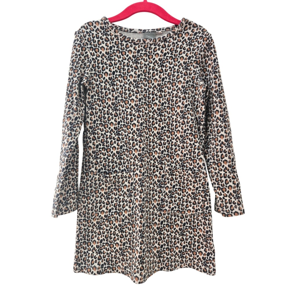 Next Girls Leopard Print Long Sleeve Dress Animal Print Pocket Jersey Size 5Y